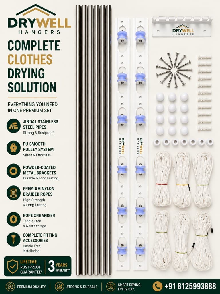 Ceiling Cloth Dry Hangers 6 Feet 6 Rods Set — complete premium set